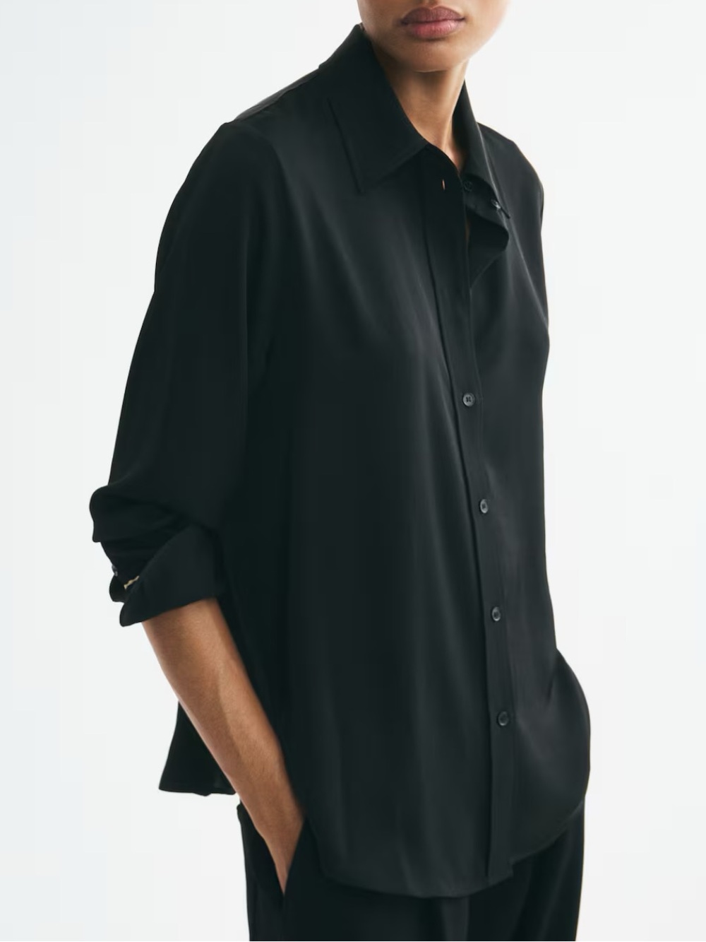 H&M Long Black Button up Blouse